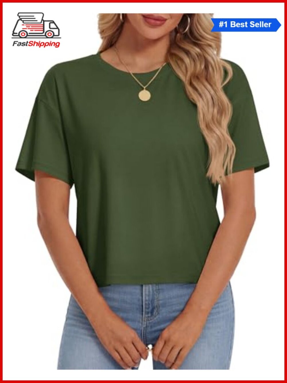 Women's Cotton Blend Crop Top Short Sleeve Loose Boxy Tee UPF 50+